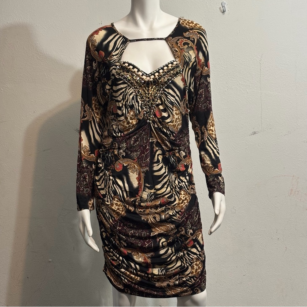 Boston Proper Black and Brown Animal Print Long Sleeve Dress - Picture 4 of 9